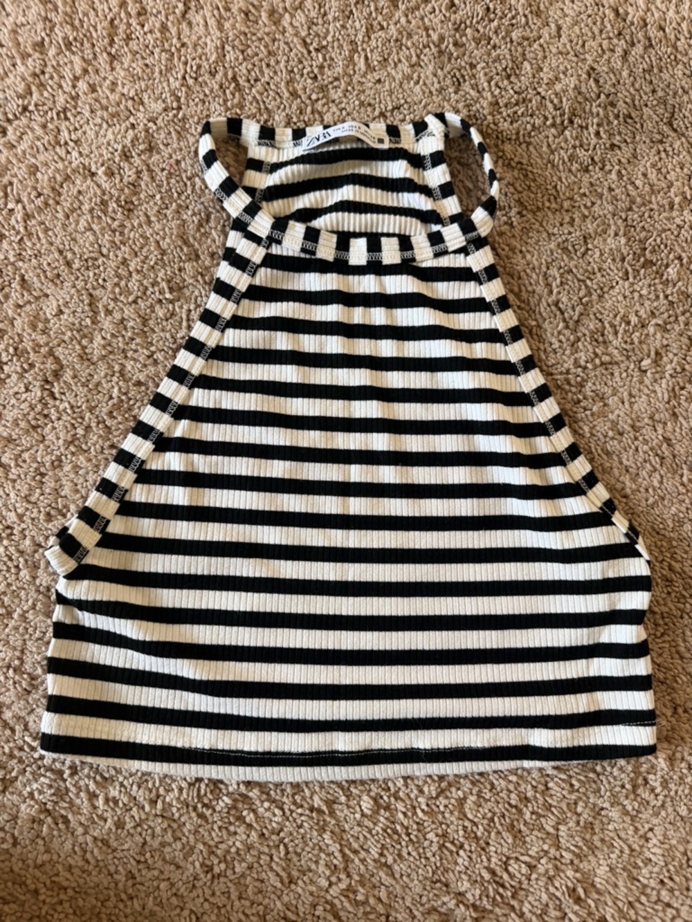 Zara Black and White Striped Ribbed Halter Crop Top